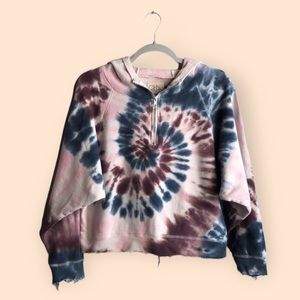 Chaser Boho Womens Linen Cotton Batwing Hoodie Tie Dye Distressed Medium